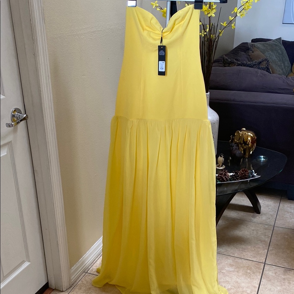 Fashion Nova Strapless Yellow Maxi Dress